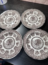 Trzy (3) Vtg Spode Festival Talerze obiadowe Brązowe Turcja z kwiatami 10,5 cala Anglia*