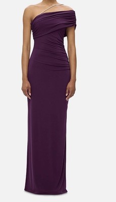 Hervé Léger Women's Purple The Olivia Crystal Trim Asymmetrical Gown Dress L