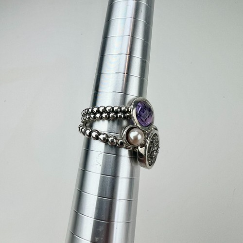 Michael Dawkins 925 Sterling Silver Ring Druzy Amethyst Pearl Beaded Band Sz 10 - Picture 2 of 10