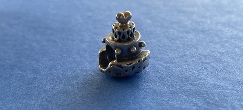 Pandora Sterling Silver 14k Gold Wedding B Day Cake Charm 790347 Retired - Picture 3 of 7