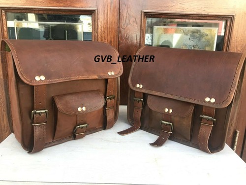 Goat Leather Motorcycle Bag Handmade Panniers Pouch Side Saddlebag Real Genuine - Picture 6 of 14