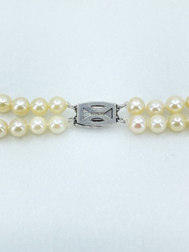 Deco Akoya Saltwater 5.50mm Pearl Double Strand Necklace Sterling Silver Japan - Picture 5 of 5