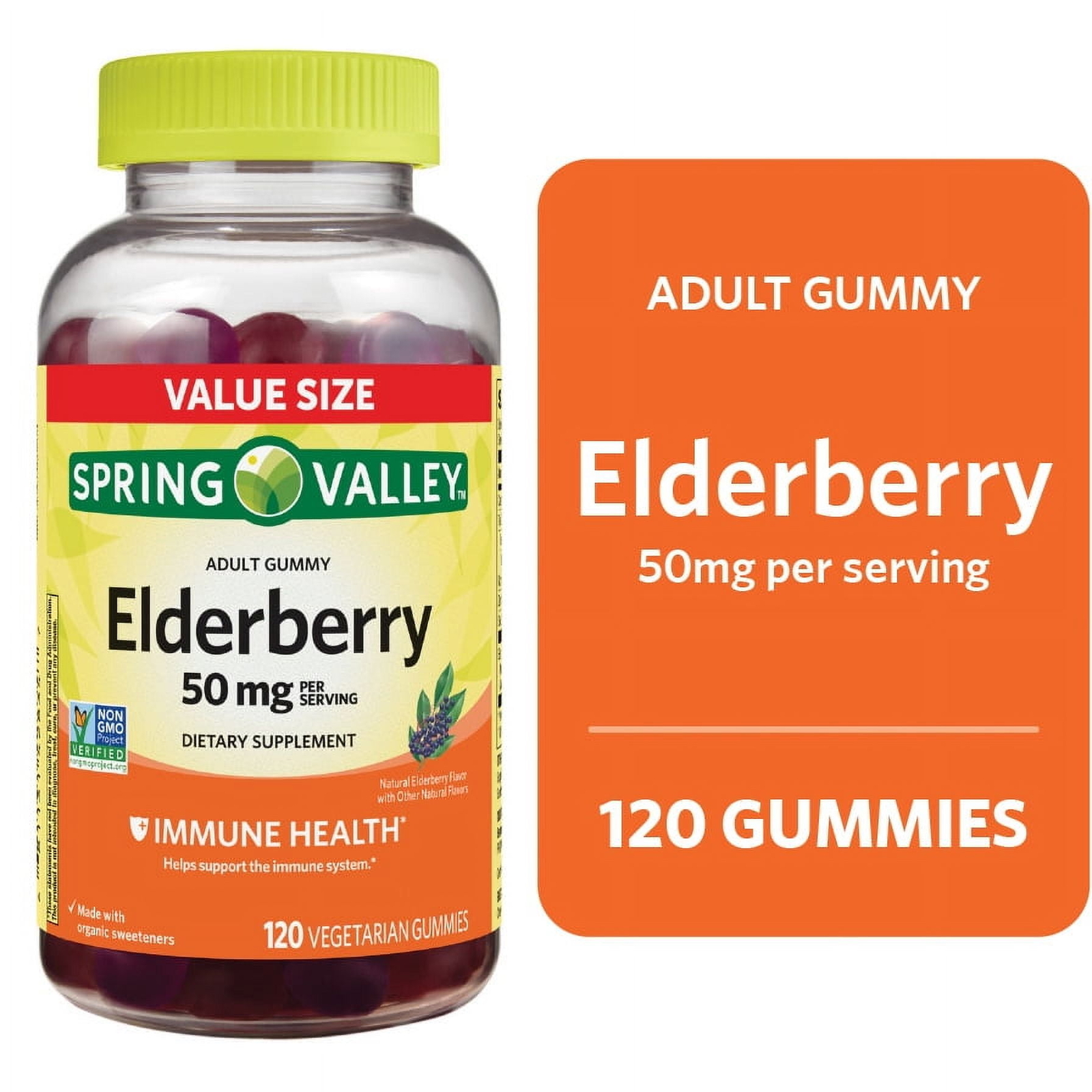 Spring Valley Adult Elderberry Gummies for Immune Health 50mg 120Ct