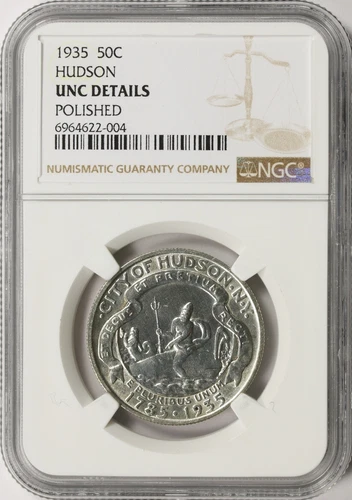 1935 Hudson 50c Commemorative Half Dollar NGC Unc Details Polished