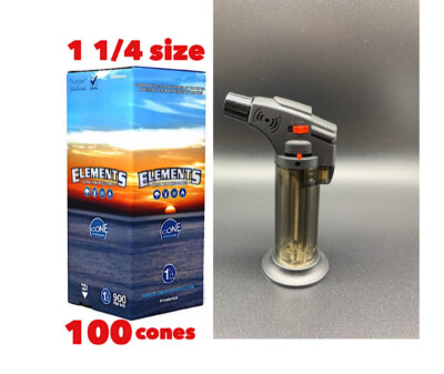 elements 1 1/4 size organic rice cone(100PK)+jet flame torch lighter refillable