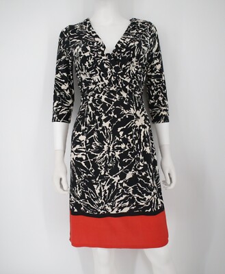 Max and Cleo Jersey Dress Black White Red Floral Size 6 V-Neck A-Line | eBay