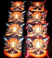 SKULL FLAMES BASEBALL BATS CROSSBONES 8 ACA Regulation Cornhole Bean Bags B177