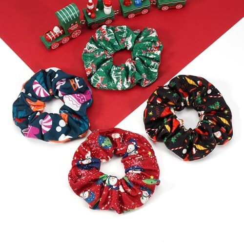 4 pcs Xmas Hair Scrunchies Santa Claus Snowman Christmas Hair Ties Color 19 - 第 2/7 張圖片