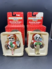 Glitter'N Glow Stocking Hanger Lot Raccoon & Panda 1990 Toys R Us Geoffrey Inc