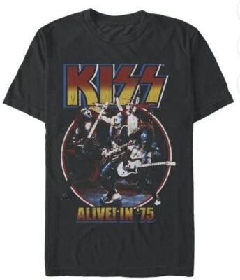 NEW Kiss Alive In  75 Rock Heavy Metal Band T-Shirt SMALL Gene Paul Ace Peter