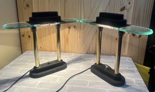 2 Vintage Robert Sonneman Schreibtisch Banker Lampe George Kovacs Underwriters Lab, Paar - Bild 1 von 8