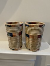 Two Threshold Woven African Baskets Home Decor 8.5” T, 5.5 & 5.25 D