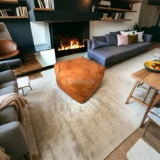 Unstuffed Pouffe Boho Ottoman Footstool Leather Moroccan New Square