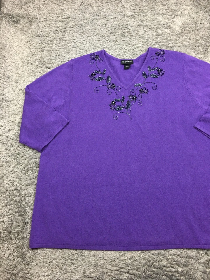 Top mujer Maggie Barnes talla 3X púrpura cuello en V 100 % acrílico Foto 3 de 4