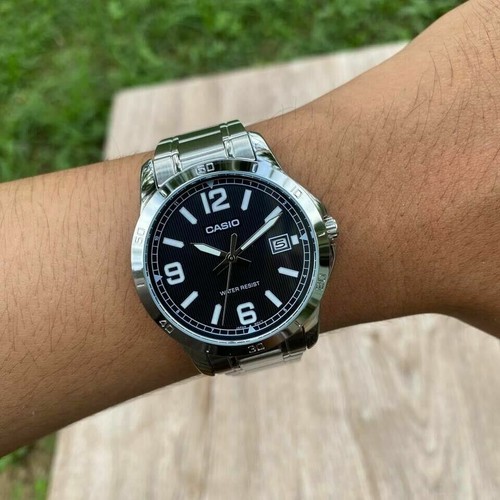 Casio MTP-V004D-1B2 Standard Analog Stainless Steel Bracelet Men's Dress Watch - Picture 11 of 12