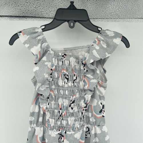 Shosho Girl’s Gray Panda Rainbow Clouds Ruffle Smocked Sleeveless Romper Size 5 - Picture 5 of 8