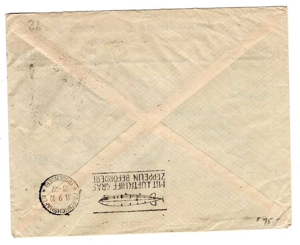 Brazil 1932 to Switzerland Condor Zeppelin Flight Cover With Backstamp - Image 2 of 2