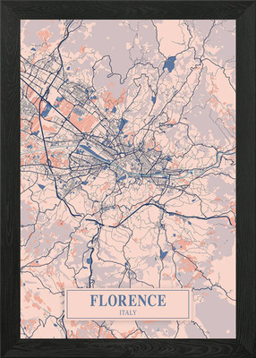 Florence Breezy Map Framed Wall Art Poster Canvas Print Picture
