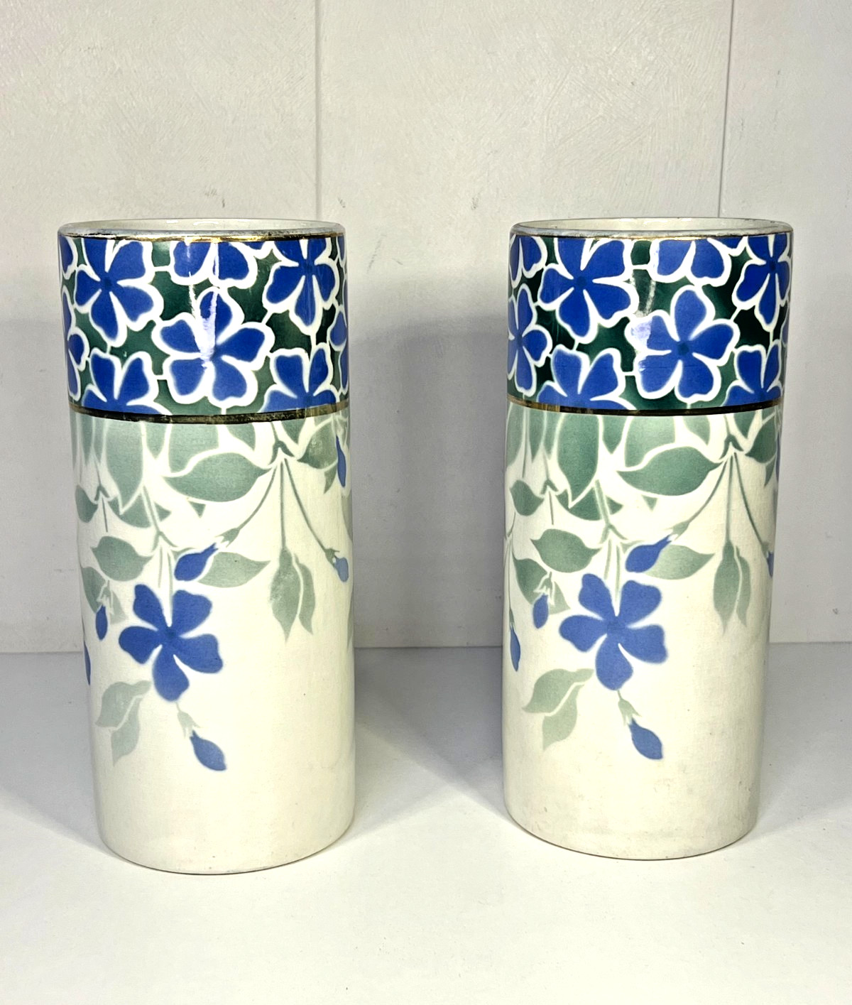 LUNÉVILLE KELLER ET GUÉRIN PAIRE DE VASES ROULEAUX "PERVENCHE" XXème