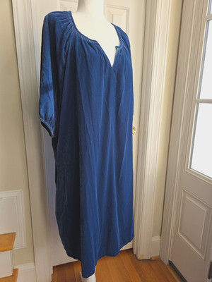 Old Navy Scottish Blue XXL Tall V-Neck  Velvet Knee length dress Puffy Sleeve