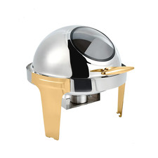 Chauffe-Plat Buffet Chauffant rond Roll Top avec fenêtre pieds doré