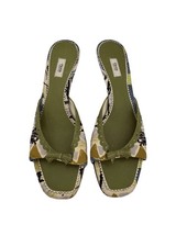 Prada Vintage Green Silk Abstract Kitten Heel Sandal Open Toe Y2K EU 39 Shoes