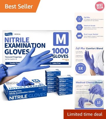 Versatile Nitrile Exam Gloves 1000 Ct - Waterproof, Ambidextrous & Optimal Grip
