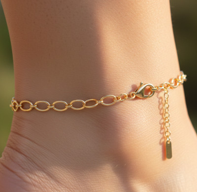 Elegant Gold Color Anklet Minimalist Modern Oval Link Chain Pattern Anklet