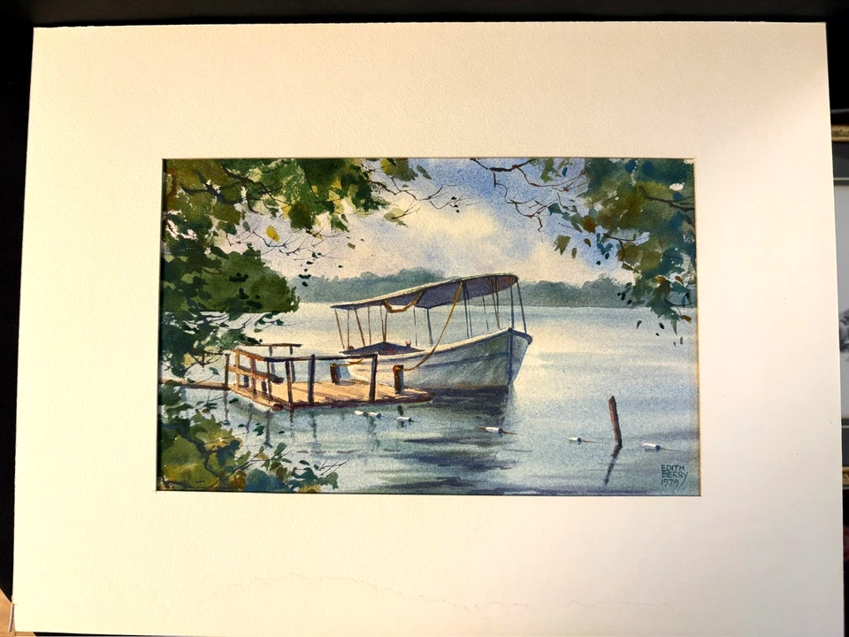 艾迪思·伯里原版水彩画签名上市艺术家海滨 1979 — 第 3/4 张图片