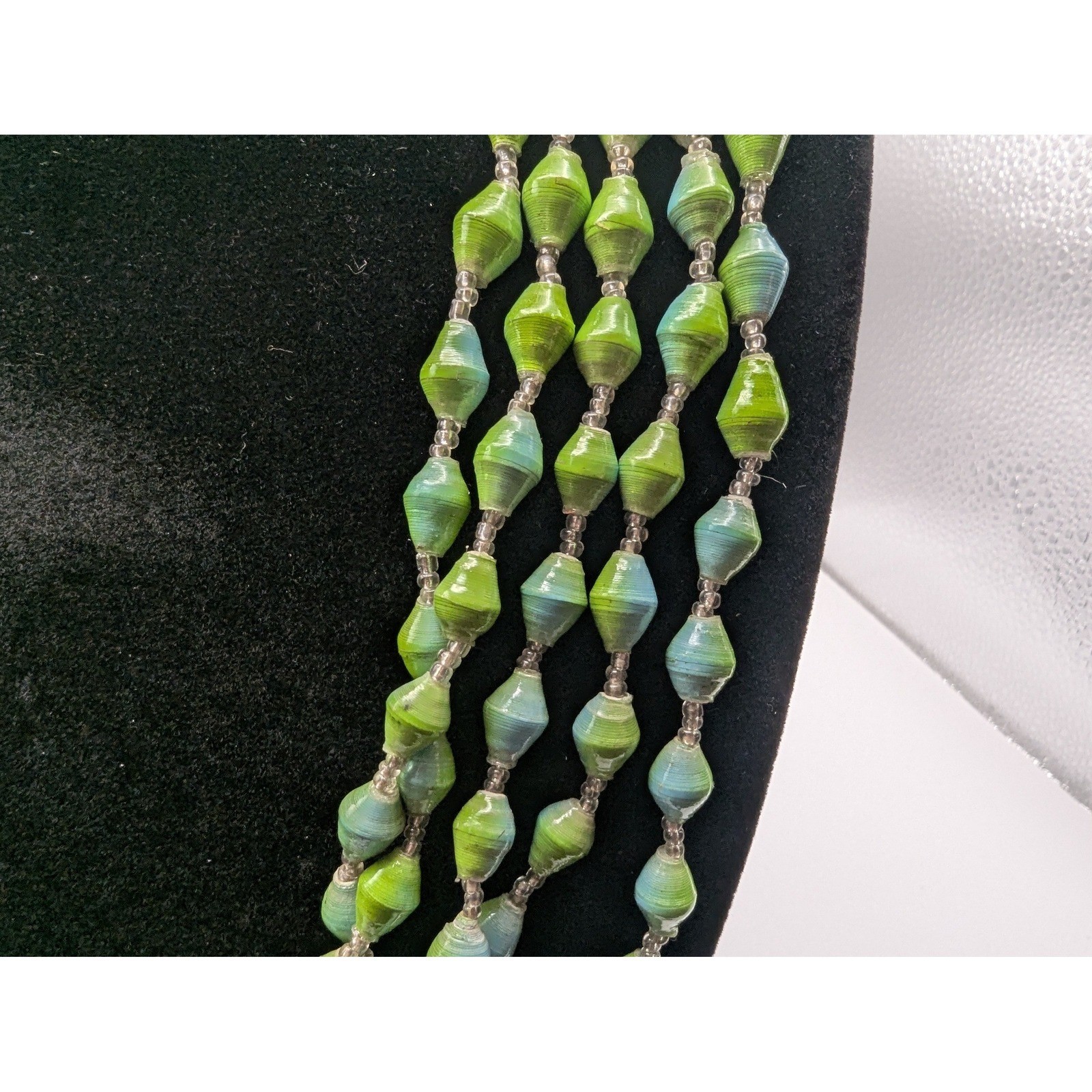 Multi Strand Green Paper Bead Statement Womens Ne… - image 5