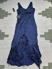 Lulus Abundant Love Ruffled High Low Maxi Dress Women Small Blue Sweetheart Neck