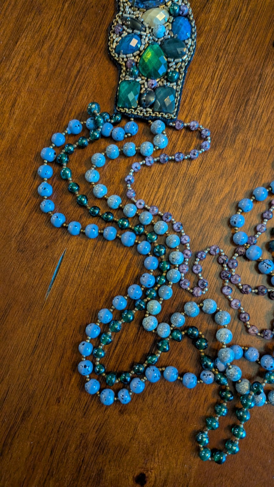 Mixed Materials Artisan Statement Necklace Blue P… - image 4