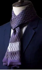 100% Silk men women Scarf long neckerchief Wrap Geometric purple white MY113-1