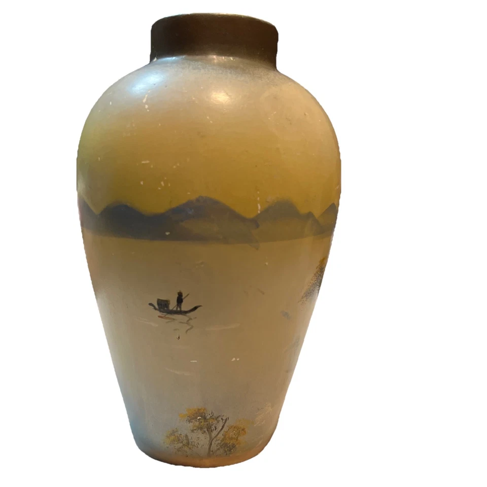 Jarrón vintage pintado a mano Brentleigh Ware Inglaterra escena pastoral 9" Foto 4 de 4