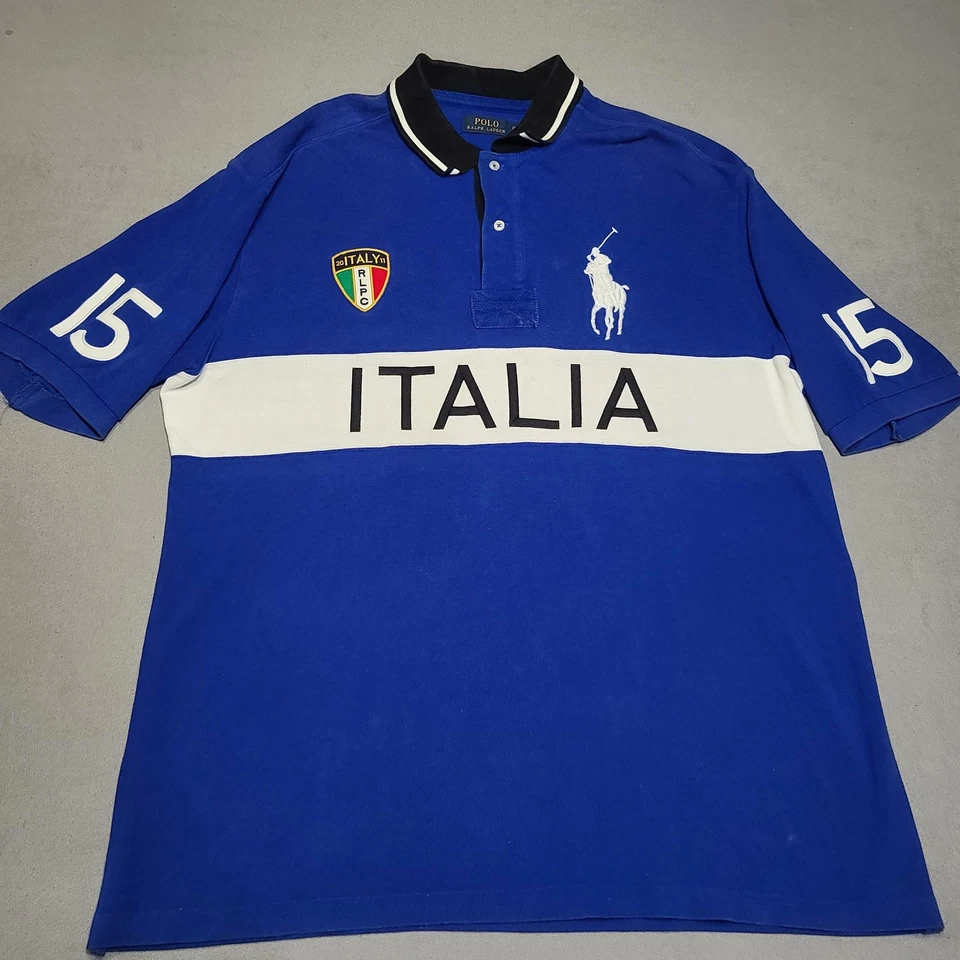 Polo Ralph Lauren Polo Shirt Mens 2XLT Blue Italia Rugby Big Pony Crest #15 Keef - Image 2 of 4