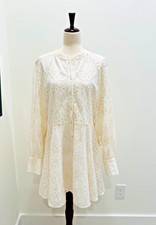 NWOT - SEZANE White Ecru Embroidered Eyelet Broderie Button Down Sol Dress Sz 44