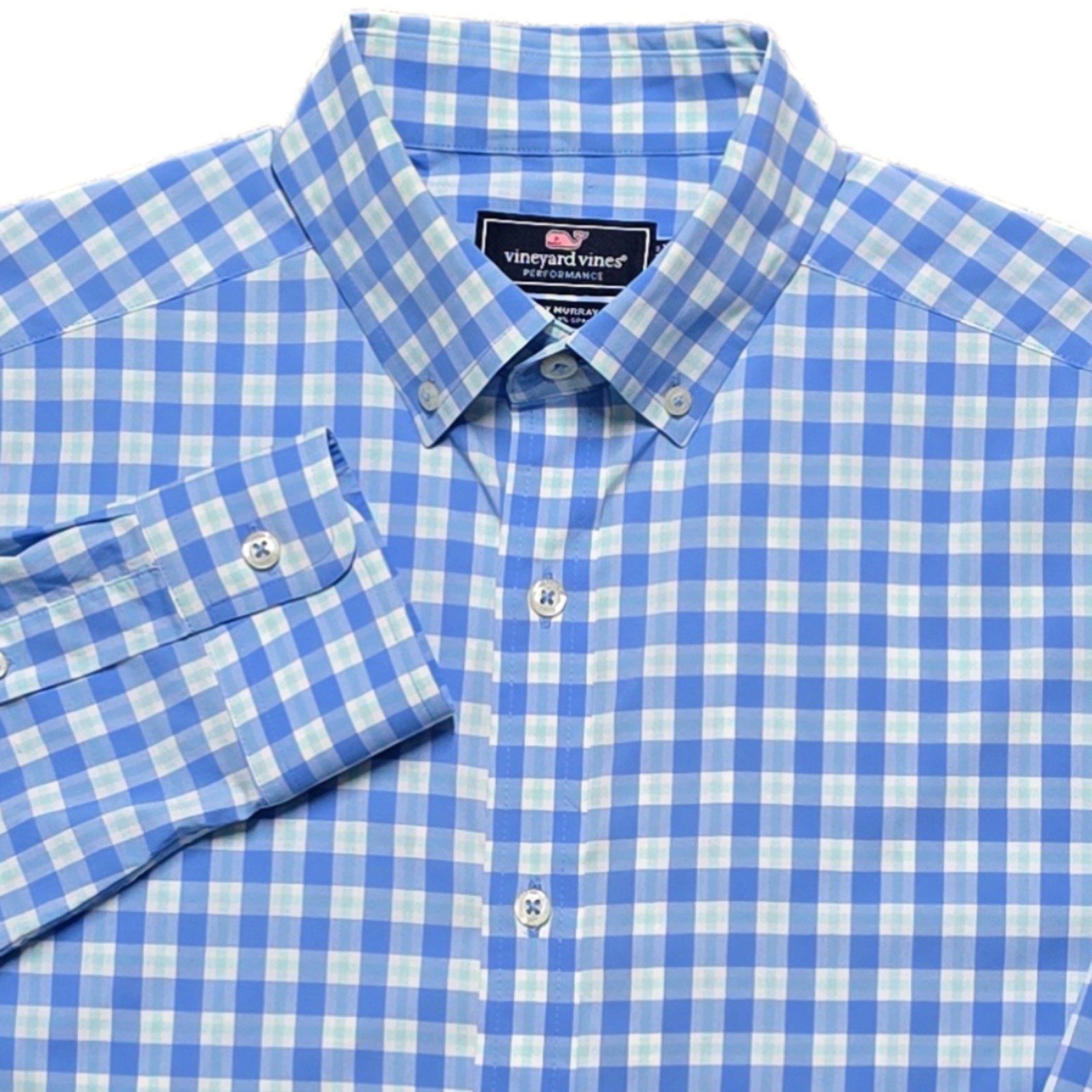 Vineyard Vines Performance Nylon Shirt Mens S Blue Gingham Check Button Down