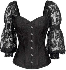 Daisy Corsets Ltd Ed Top Drawer Black Lace Steel Boned Long Sleeve Corset Top