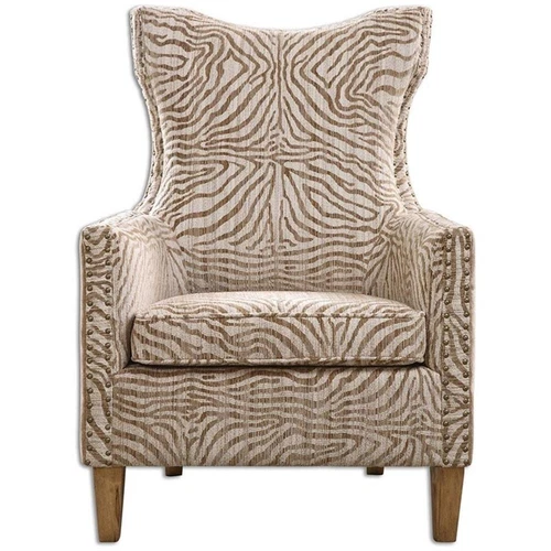 Uttermost Kiango Wood Fabric and Metal Animal Pattern Armchair in Brown/White - Picture 1 of 7