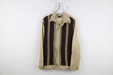 Vintage 50s 60s Rockabilly Mens Large Panel Striped Rayon Collared Button Shirt
