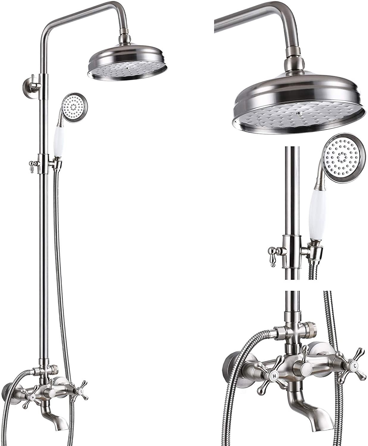 Exposed Shower Faucet System 8" Rain Shower Head With Handle Set