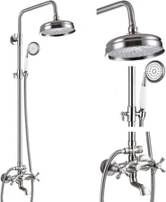 Brushed Nickel Exposed Shower Faucet System 8" Rain Shower Head with Handle Set