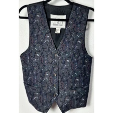 Vintage Linea Gitano Women’s Navy Blue Paisley Wool Blend Black Back Size Small