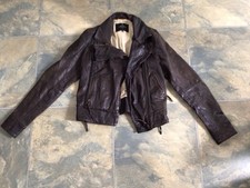 ALL SAINTS Hampton Leather Biker Jacket UK 10 Western Style £298 Braids Briwn