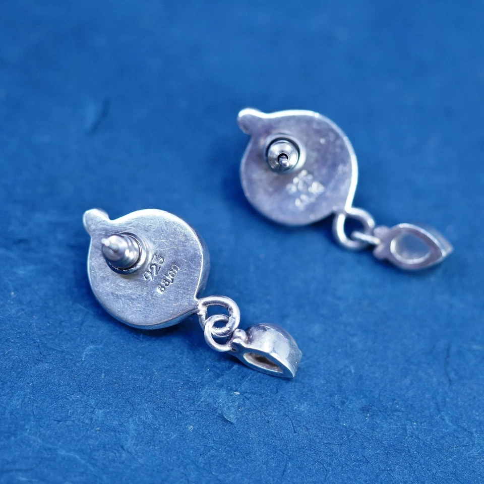 Sajen Sterling Silver 925 Shiva eye earrings, fossil shell teardrop moonstone - Image 4 of 4