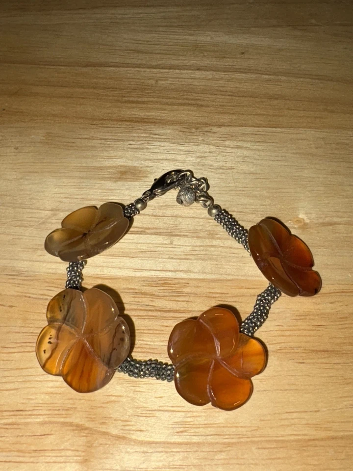 Handmade Tessa’s Treasures LLC Bracelet,adjustable 6-7.5”, Brown Agate Flowers - Image 3 of 4