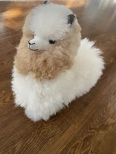 REAL Alpaca Llama Fur 9"  Island Alpaca Co  Brown White Display Stuffed Peru