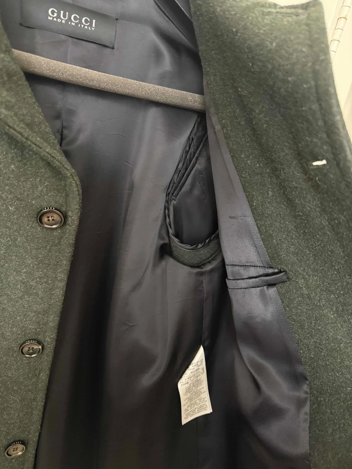 Authentic Gucci Trench Coat Wool Green Men Sz 46 - Image 3 of 4