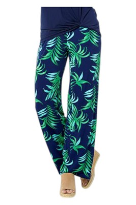 Colleen Lopez Women's Printed Pull-On Pant with Solid Trim Navy