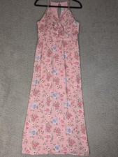 Almost Famous Womens Maxi Pink Dress Floral Sleeveless Ruffled Bust Sz M Garden